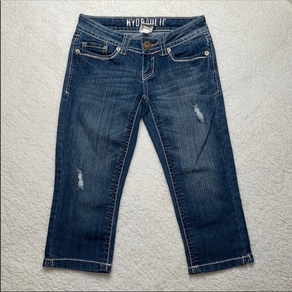 Hydraulic Denim Jeans Bermuda Ankle Cropped Strech Size 4 - Picture 1 of 9
